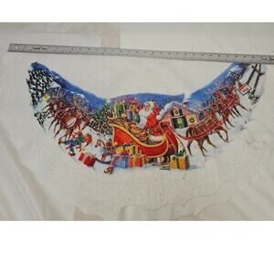 Vintage Santa's Best Felt Christmas Table Skirt Cloth Reindeer Sleigh Elves 34"